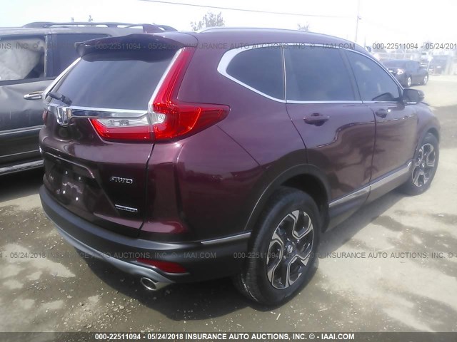 2HKRW2H99HH674697 - 2017 HONDA CR-V TOURING BURGUNDY photo 4