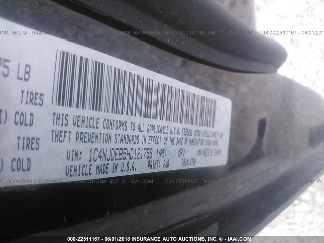 1C4NJDEB5HD121759 - 2017 JEEP COMPASS LATITUDE 黑色 照片 9