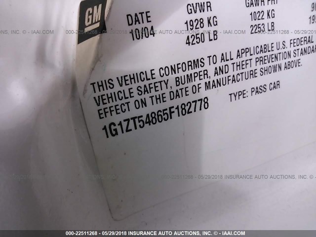 1G1ZT54865F182778 - 2005 CHEVROLET MALIBU LS 白色 照片 9