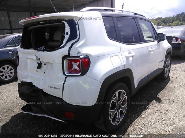 ZACCJADB4HPF74425 - 2017 JEEP RENEGADE LIMITED WHITE photo 4