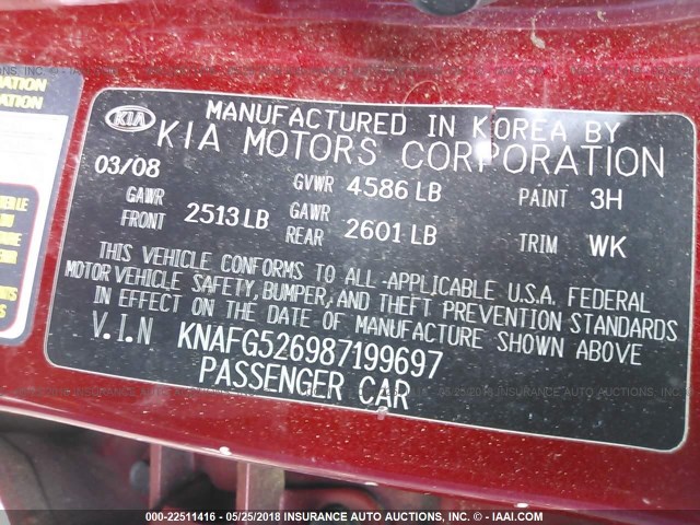 KNAFG526987199697 - 2008 KIA RONDO LX/EX ORANGE photo 9