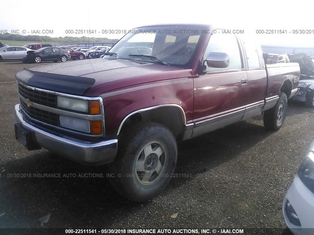 2GCEK19H9M1223811 - 1991 CHEVROLET GMT-400 K1500 MAROON photo 2