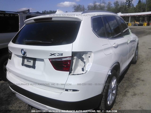 5UXWX9C57D0A27009 - 2013 BMW X3 XDRIVE28I WHITE photo 4