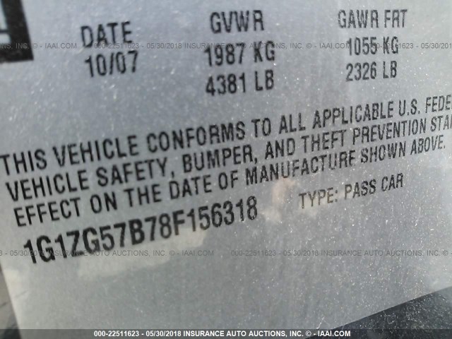 1G1ZG57B78F156318 - 2008 CHEVROLET MALIBU LS GRAY photo 9