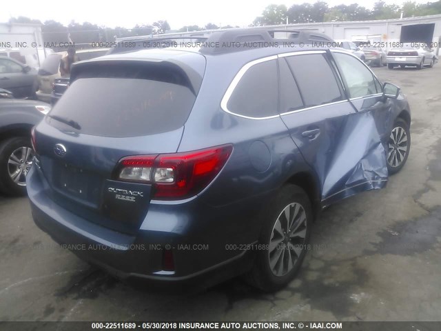 4S4BSANC8F3356372 - 2015 SUBARU OUTBACK 2.5I LIMITED BLUE photo 4