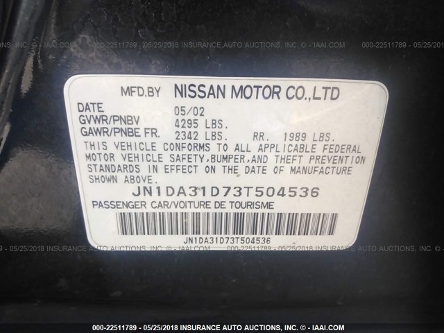 JN1DA31D73T504536 - 2003 NISSAN MAXIMA GLE/GXE/SE BLUE photo 9