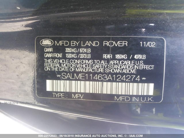 SALME11463A124274 - 2003 LAND ROVER RANGE ROVER HSE BLACK photo 9