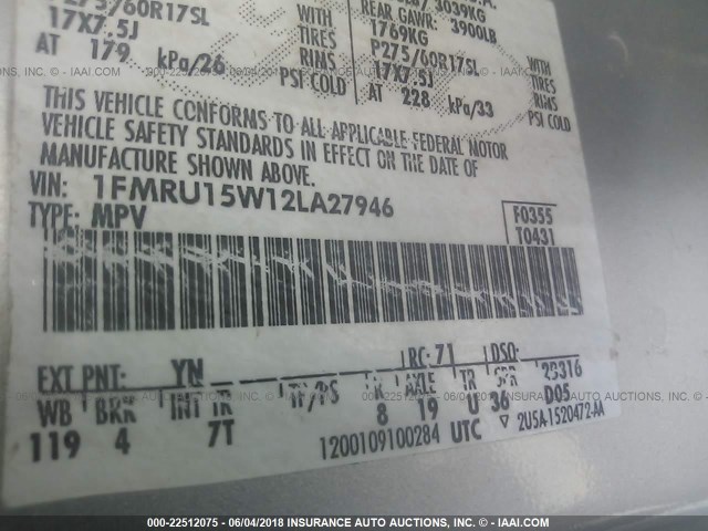 1FMRU15W12LA27946 - 2002 FORD EXPEDITION XLT SILVER photo 9