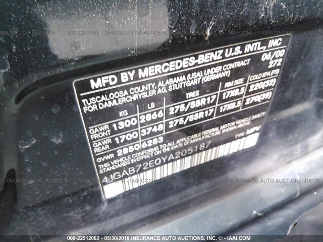 4JGAB72E0YA205187 - 2000 MERCEDES-BENZ ML 430 绿色 照片 9