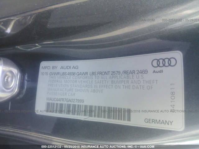 WAUC4AFR7GA027999 - 2016 AUDI S5 PREMIUM PLUS 灰色 照片 9