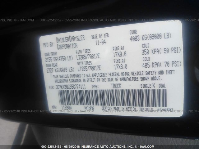 3D7KR28C65G774111 - 2005 DODGE RAM 2500 ST/SLT 蓝色 照片 9