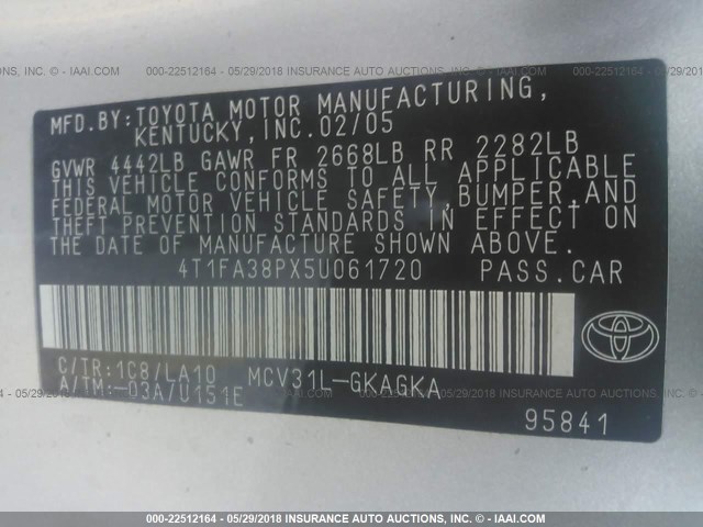 4T1FA38PX5U061720 - 2005 TOYOTA CAMRY SOLARA SE/SLE Gümüş foto 9