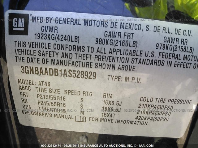 3GNBAADB1AS528929 - 2010 CHEVROLET HHR LS BLACK photo 9