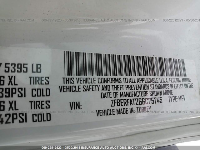 ZFBERFAT2G6C75745 - 2016 RAM PROMASTER CITY  白色 照片 9