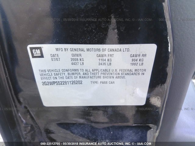 2G2WP552281126202 - 2008 PONTIAC GRAND PRIX BLACK photo 9