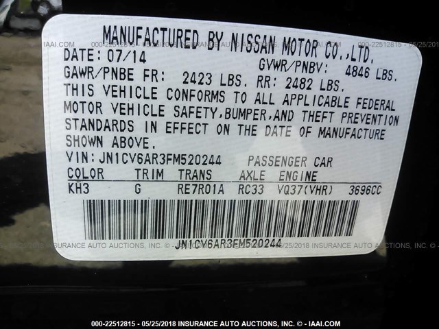 JN1CV6AR3FM520244 - 2015 INFINITI Q40 BLACK photo 9