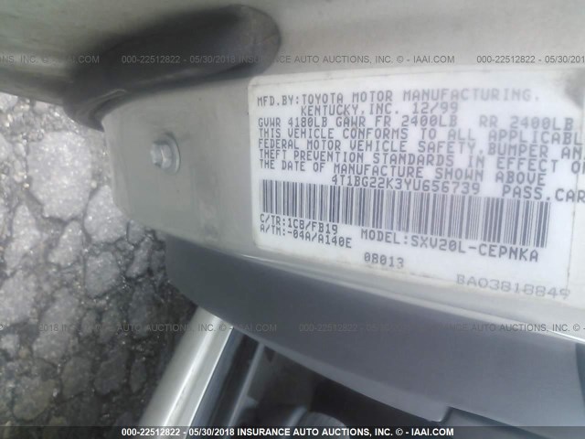 4T1BG22K3YU656739 - 2000 TOYOTA CAMRY CE/LE/XLE SILVER photo 9