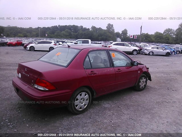 JA3AJ26E02U020307 - 2002 MITSUBISHI LANCER ES RED photo 4