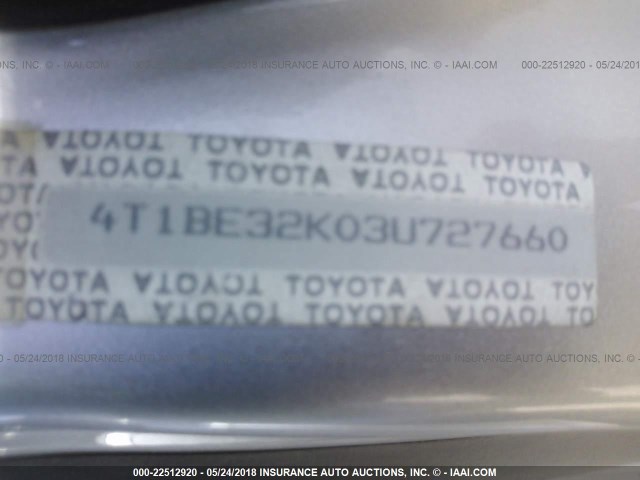 4T1BE32K03U727660 - 2003 TOYOTA CAMRY LE/XLE/SE ვერცხლისფერი ფოტო 9
