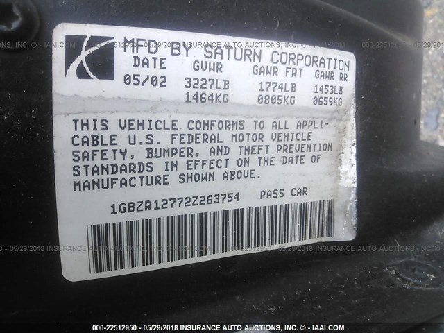 1G8ZR12772Z263754 - 2002 SATURN SC2 SILVER photo 9