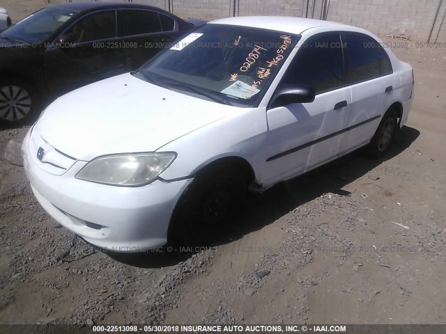 1HGES16375L020874 - 2005 HONDA CIVIC DX VP WHITE photo 2