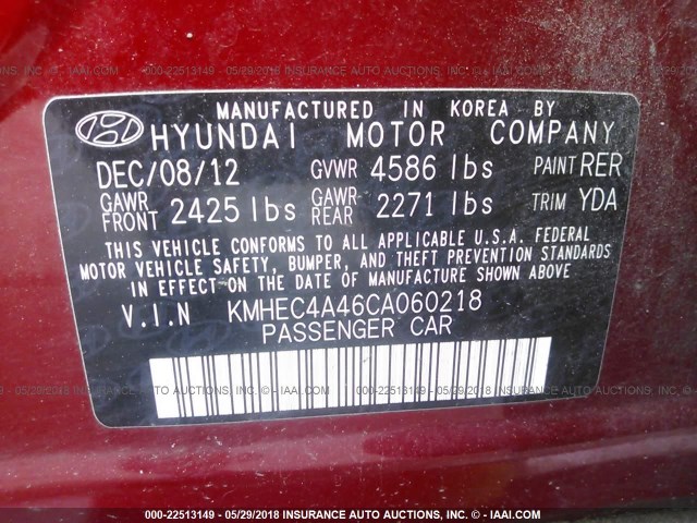 KMHEC4A46CA060218 - 2012 HYUNDAI SONATA HYBRID RED photo 9