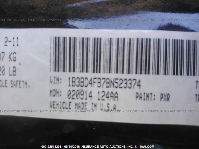 1B3BD4FB7BN523374 - 2011 DODGE AVENGER EXPRESS 黑色 照片 9