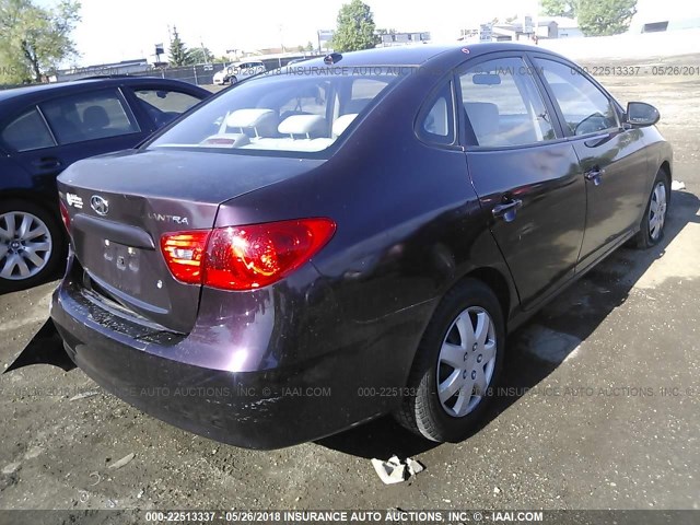 KMHDU46D87U235803 - 2007 HYUNDAI ELANTRA GLS/SE/LIMITED PURPLE photo 4