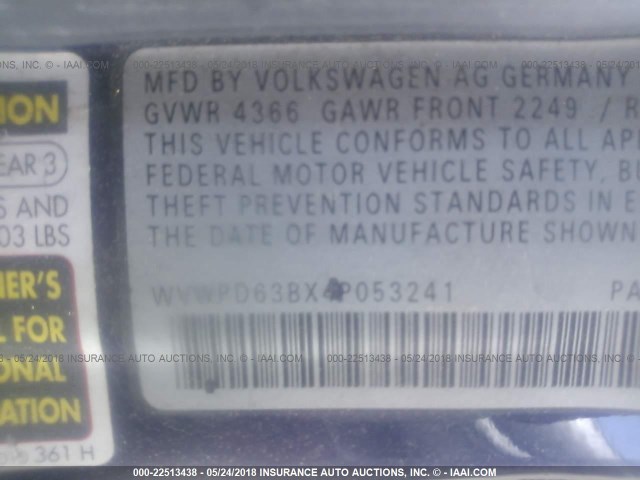 WVWPD63BX4P053241 - 2004 VOLKSWAGEN PASSAT GLS BLUE photo 9