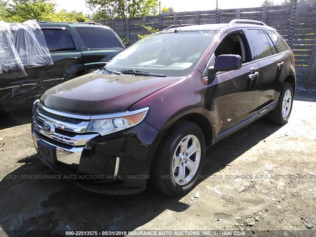 2FMDK4JC9BBA79340 - 2011 FORD EDGE SEL BURGUNDY photo 2