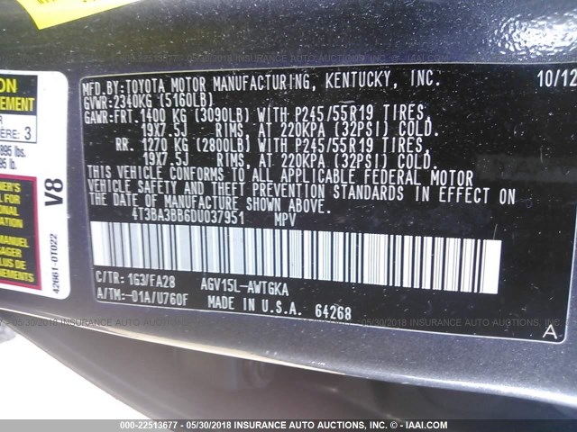 4T3BA3BB6DU037951 - 2013 TOYOTA VENZA LE/XLE GRAY photo 9