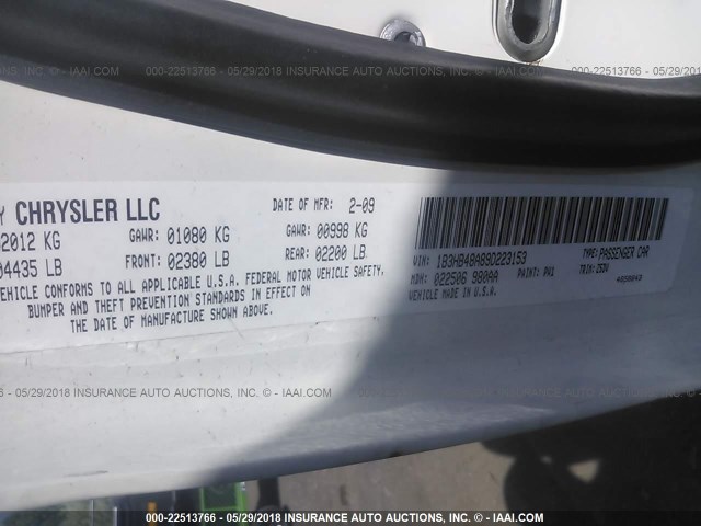 1B3HB48A89D223153 - 2009 DODGE CALIBER SXT WHITE photo 9