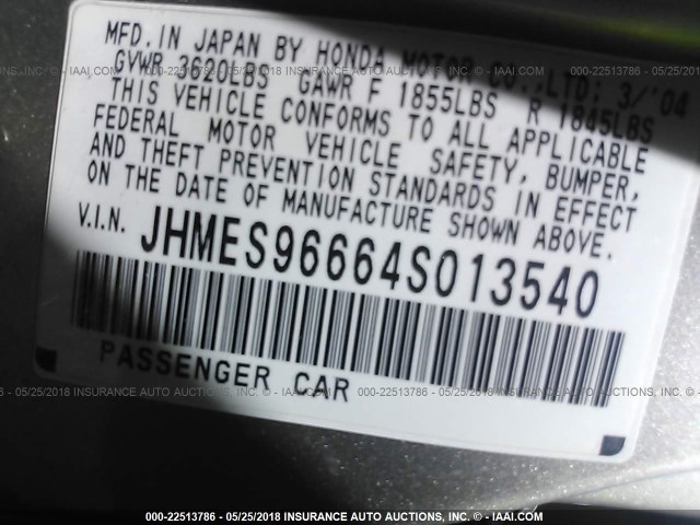 JHMES96664S013540 - 2004 HONDA CIVIC HYBRID GOLD photo 9