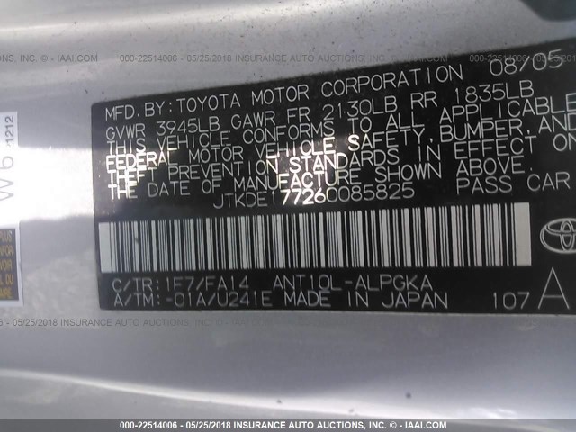 JTKDE177260085825 - 2006 TOYOTA SCION TC 银色 照片 9