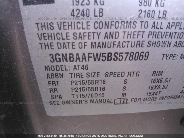 3GNBAAFW5BS578069 - 2011 CHEVROLET HHR LS ნაცრისფერი ფოტო 9