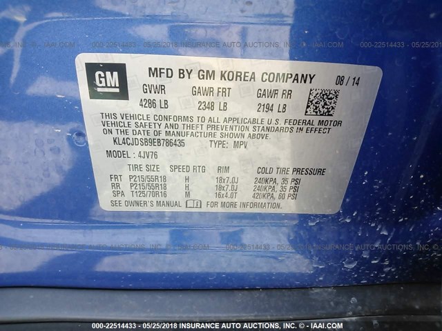 KL4CJDSB9EB786435 - 2014 BUICK ENCORE PREMIUM BLUE photo 9