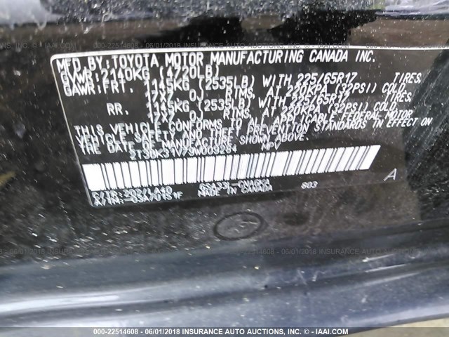 2T3BK31V79W009284 - 2009 TOYOTA RAV4 LIMITED BLACK photo 9