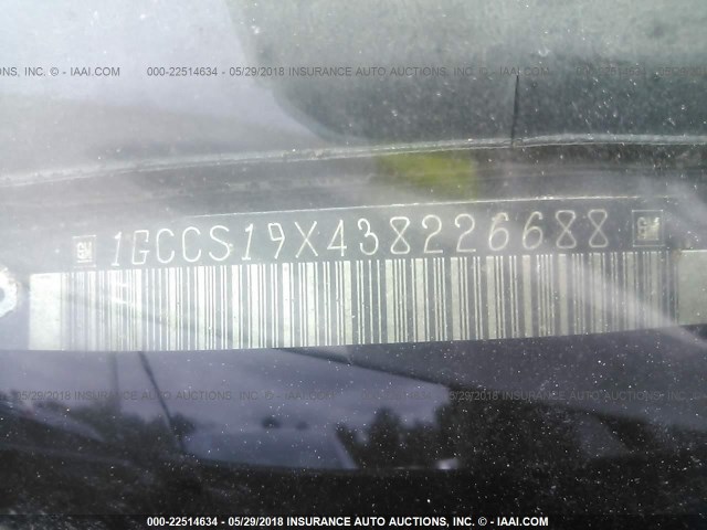 1GCCS19X438226688 - 2003 CHEVROLET S TRUCK S10 WHITE photo 9