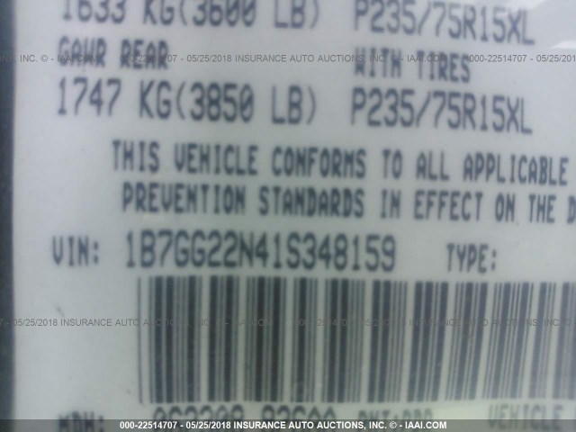 1B7GG22N41S348159 - 2001 DODGE DAKOTA GRAY photo 9