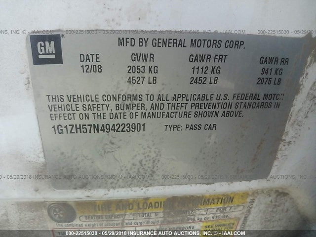 1G1ZH57N494223901 - 2009 CHEVROLET MALIBU 1LT თეთრი ფოტო 9