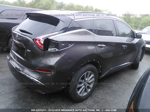 5N1AZ2MGXFN213140 - 2015 NISSAN MURANO S/SL/SV/PLATINUM BROWN photo 4