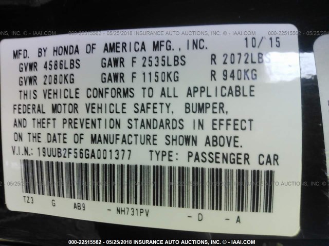 19UUB2F56GA001377 - 2016 ACURA TLX TECH BLACK photo 9