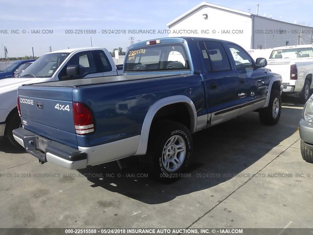 1B7HG48N42S614031 - 2002 DODGE DAKOTA QUAD SLT BLUE photo 4