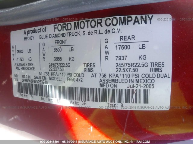 3FRNF65F86V263246 - 2006 FORD F650 SUPER DUTY RED photo 10