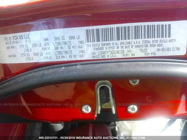 1C6RR7YT3GS106128 - 2016 RAM 1500 REBEL წითელი ფოტო 9