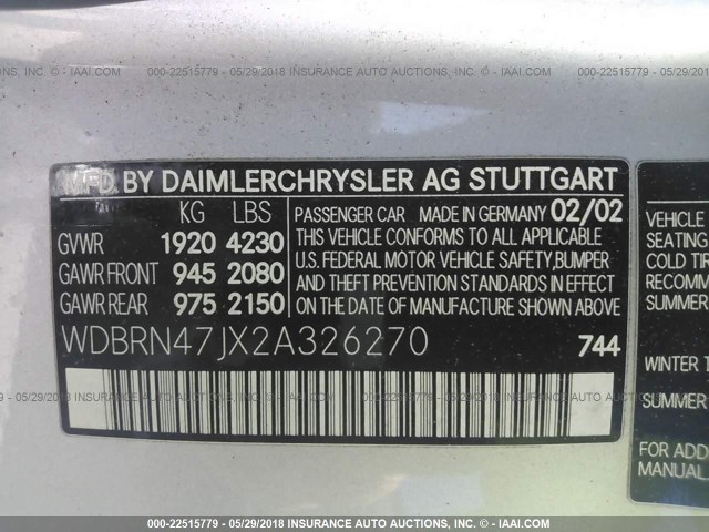 WDBRN47JX2A326270 - 2002 MERCEDES-BENZ C 230K SPORT COUPE SILVER photo 9