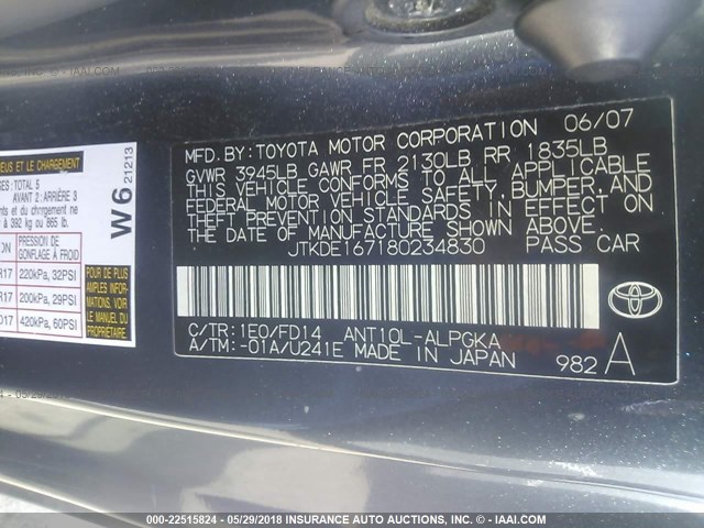 JTKDE167180234830 - 2008 TOYOTA SCION TC 灰色 照片 9