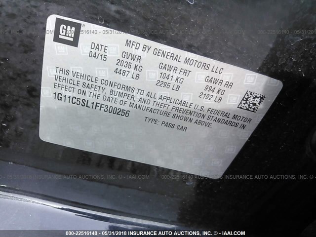1G11C5SL1FF300256 - 2015 CHEVROLET MALIBU 1LT 黑色 照片 9