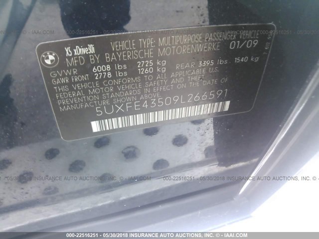 5UXFE43509L266591 - 2009 BMW X5 XDRIVE30I 蓝色 照片 9