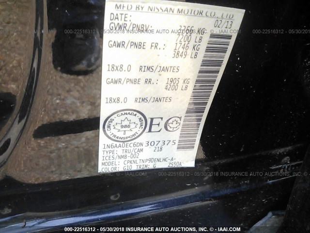 1N6AA0EC6DN307375 - 2013 NISSAN TITAN S/SV/SL/PRO-4X BLACK photo 9